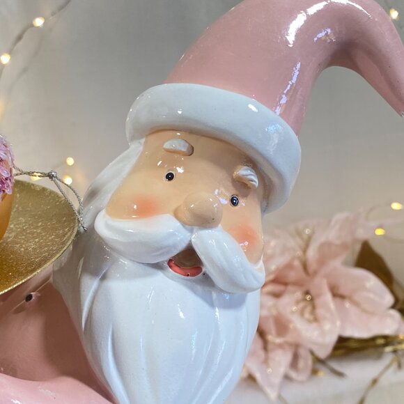 Christmas Holiday Pink Gold Santa Holding Serving Tray Display Stand NEW - Picture 15 of 16
